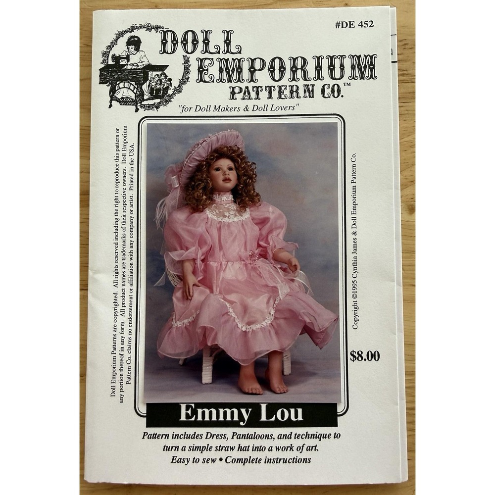 Doll Emporium‎ Pattern 452 Emmy Lou ~ Dress, Pantaloons & Hat For 30" Doll UC